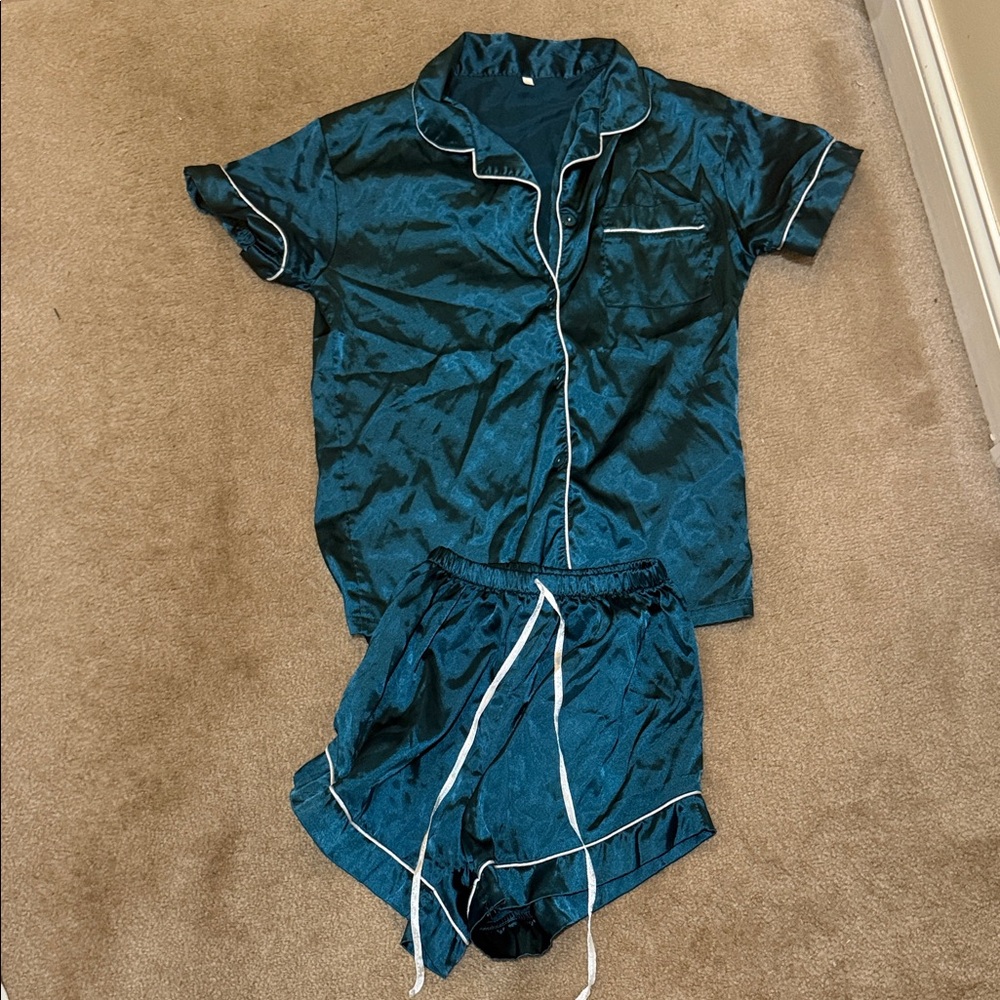Teal Silk Pajama Set